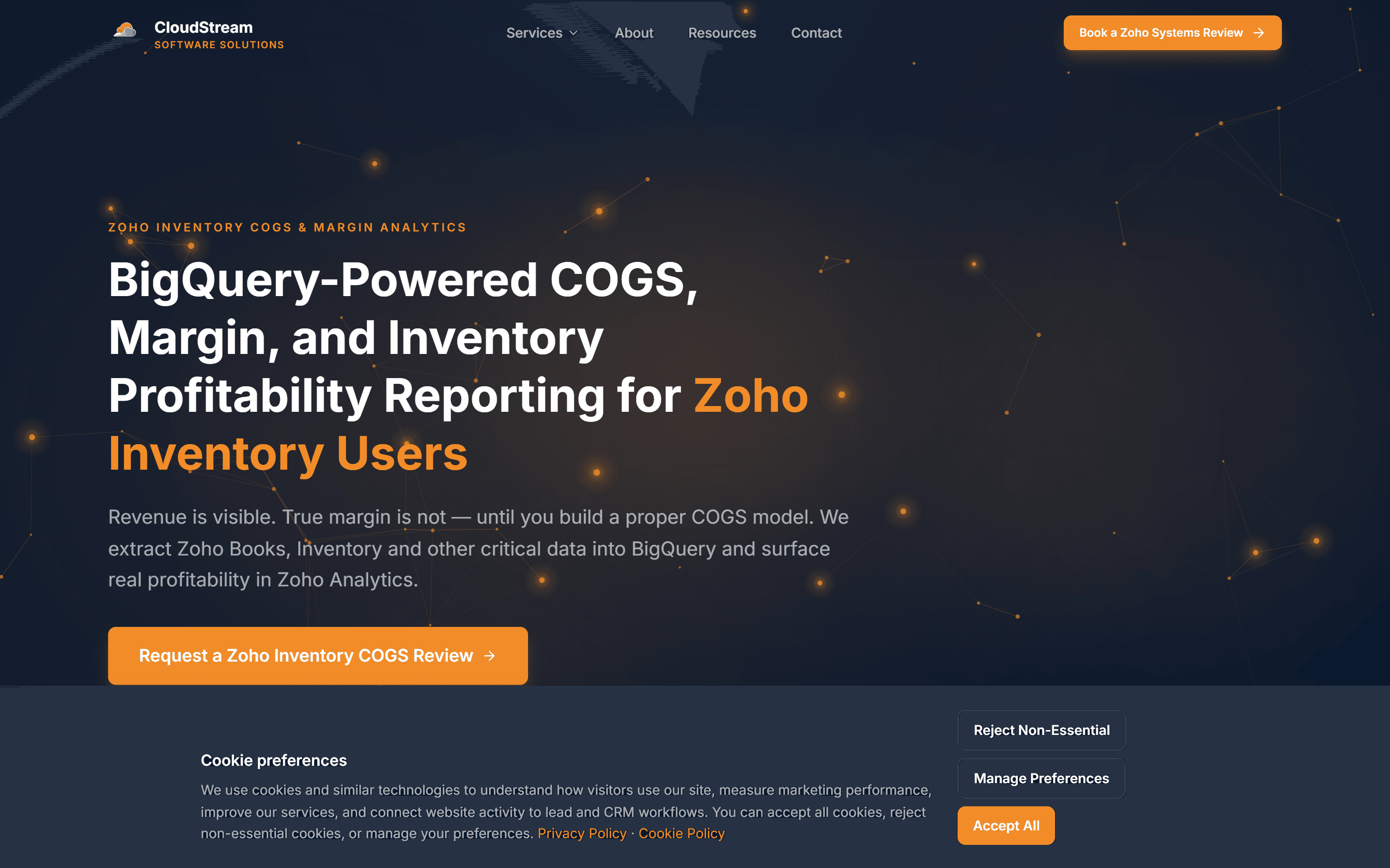 CloudStream revenue visibility page presenting margin and operational analytics