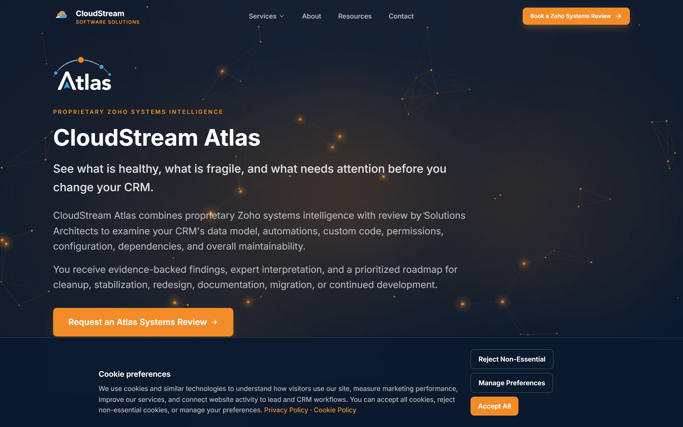 CloudStream Atlas systems review page presenting the diagnostic engagement